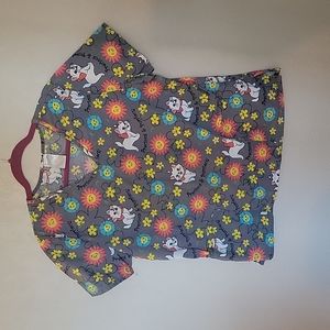 Scrub Top, Aristocats with Flowers, Grey, Medium